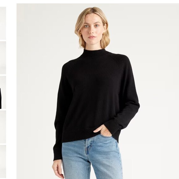 100% Organic Cotton Mock Neck Sweater  - Black - Large - Picture 2 of 3